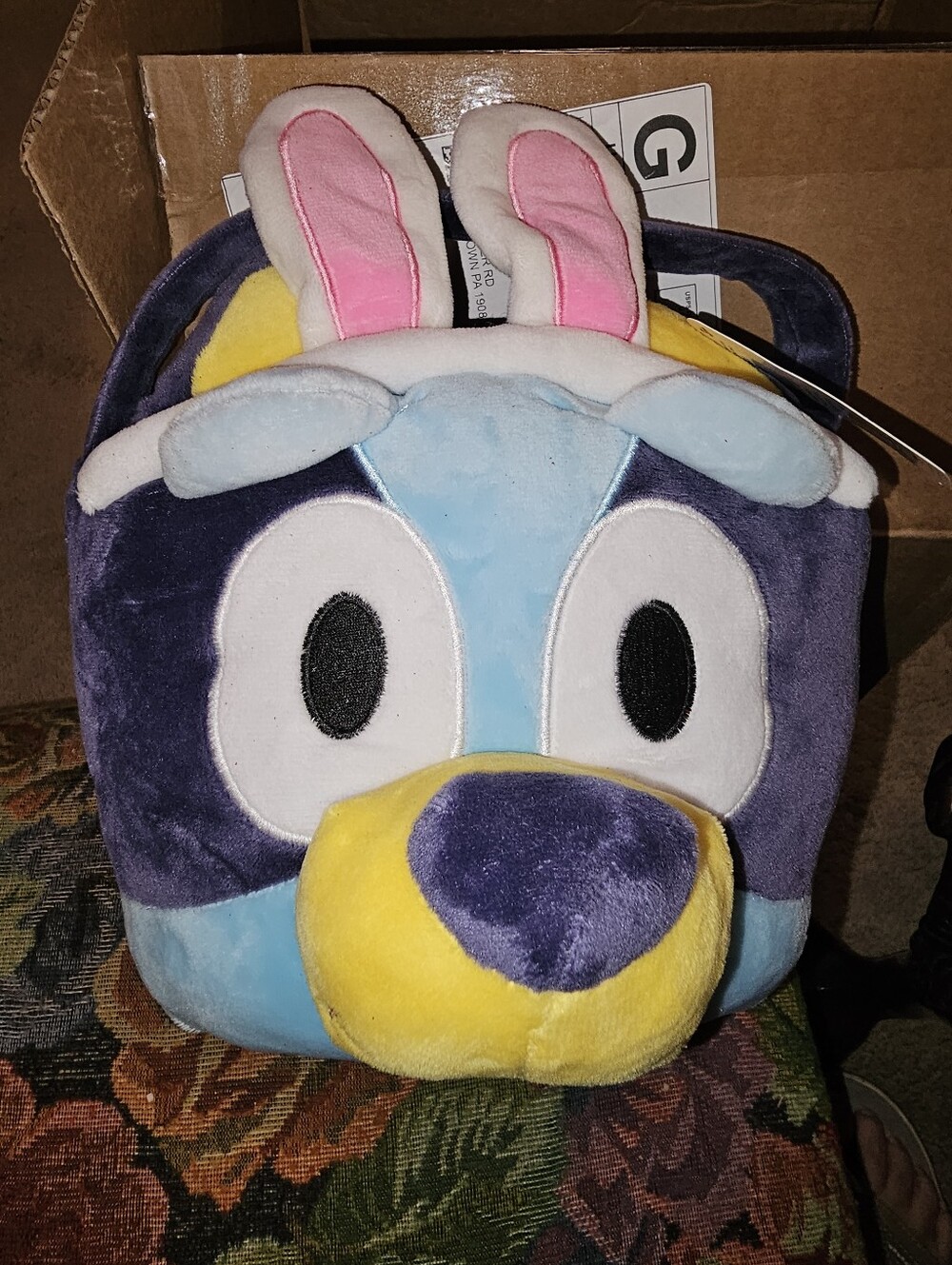 Ruz Bluey Bingo Plush Easter Gift Basket, Blue/Yellow/White/Pink, Kids